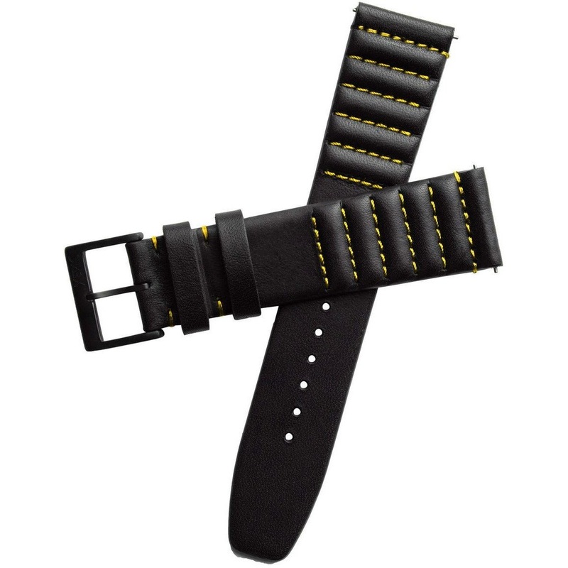 Xeric 22mm Ribbed Horween Leather Black Yellow Strap Black Buckle