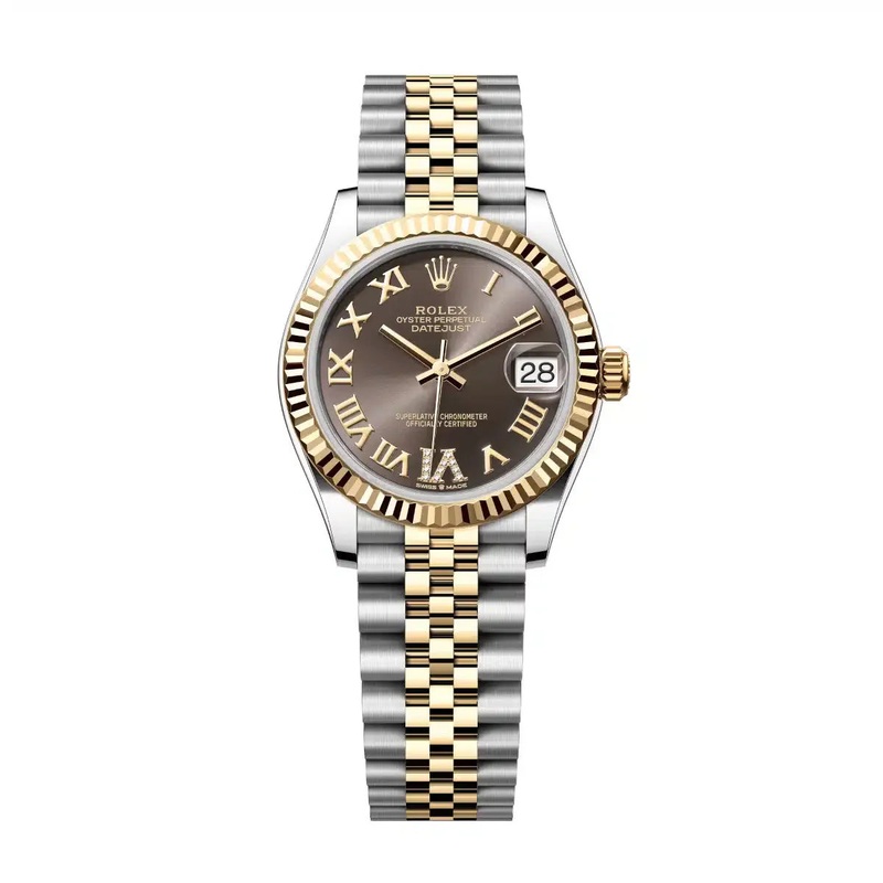 Datejust 31 Yellow Gold Two-Tone Dark Grey Roman Diamond