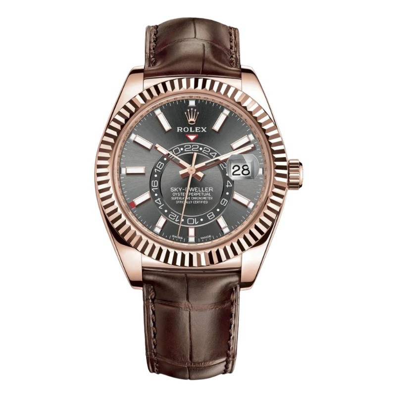 Sky-Dweller Everose Gold Brown Leather Slate