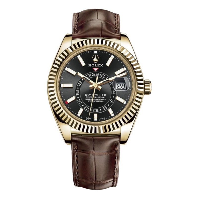 Sky-Dweller Yellow Gold Brown Leather Bright Black