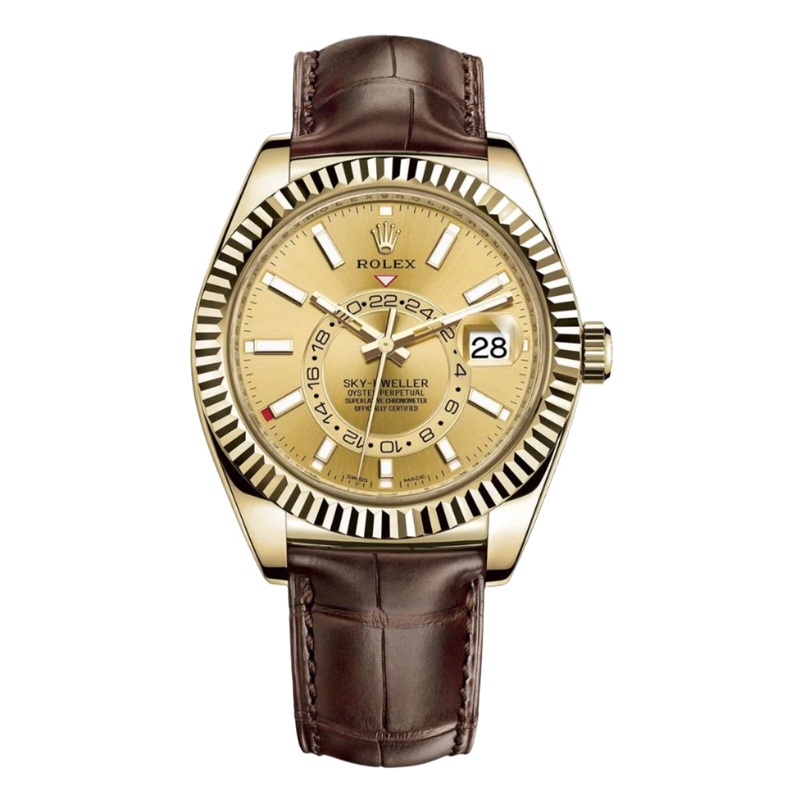 Sky-Dweller Yellow Gold Brown Leather Champagne