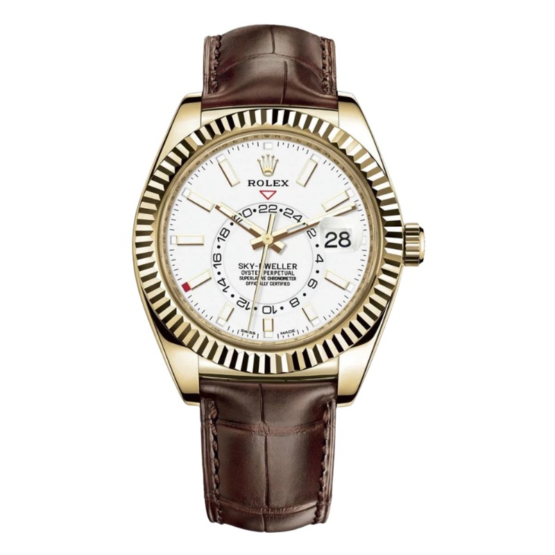 Sky-Dweller Yellow Gold Brown Leather Intense White
