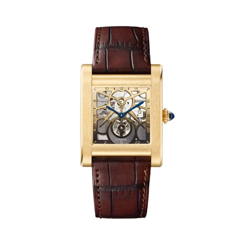 Tank Normale Skeleton Yellow Gold Interchangeable Leather Strap